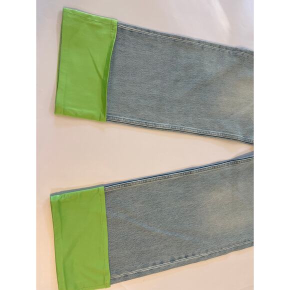 NWT Wandler High Rise Straight Leg Folded Denim Jeans Womens Size 32 Blue Green - Picture 7 of 16
